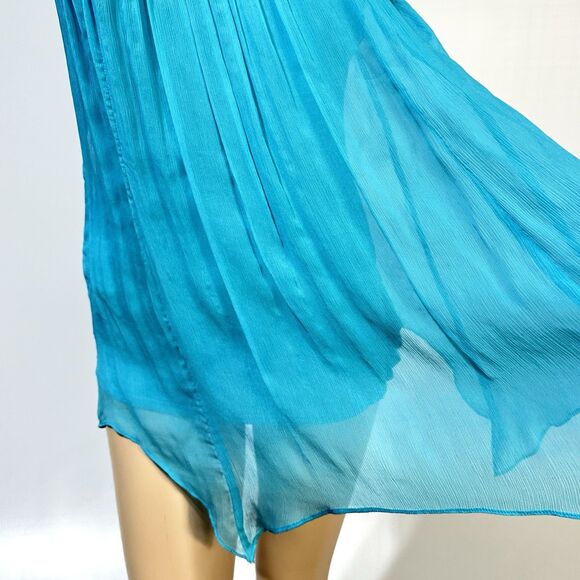 Cache Women's Silk Blouse  Top Layered Size S Turquoise Crochet Neckline Y2K - Picture 3 of 9